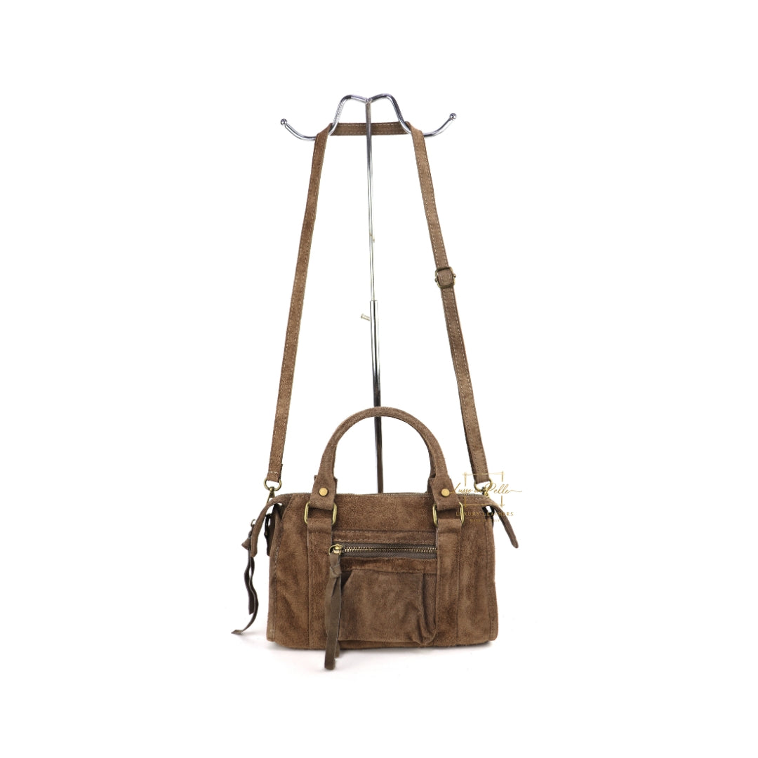 Small Suede Top Handle Crossbody Bag – Soft Genuine Leather Handbag with Detachable Strap