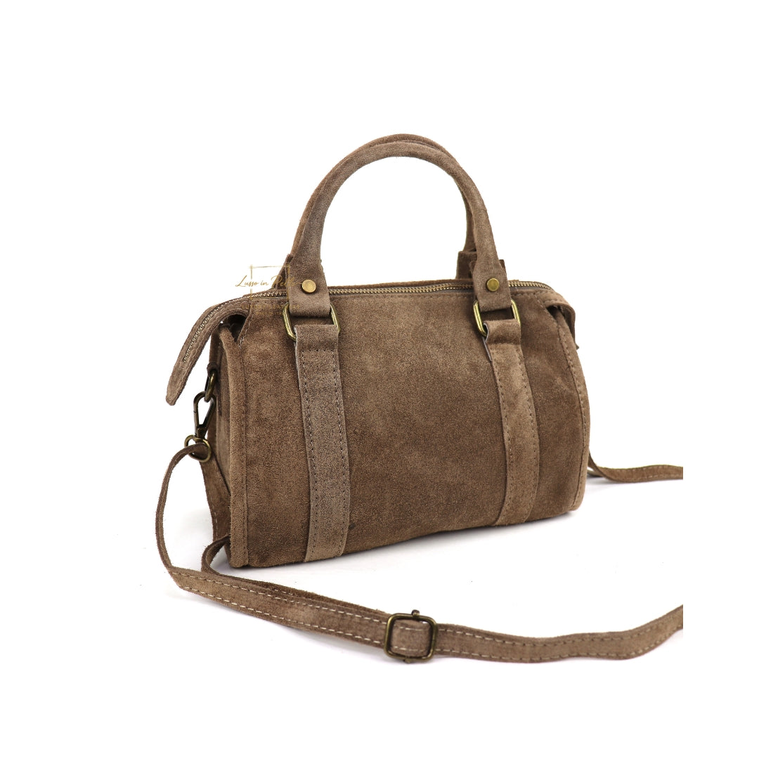 Small Suede Top Handle Crossbody Bag – Soft Genuine Leather Handbag with Detachable Strap