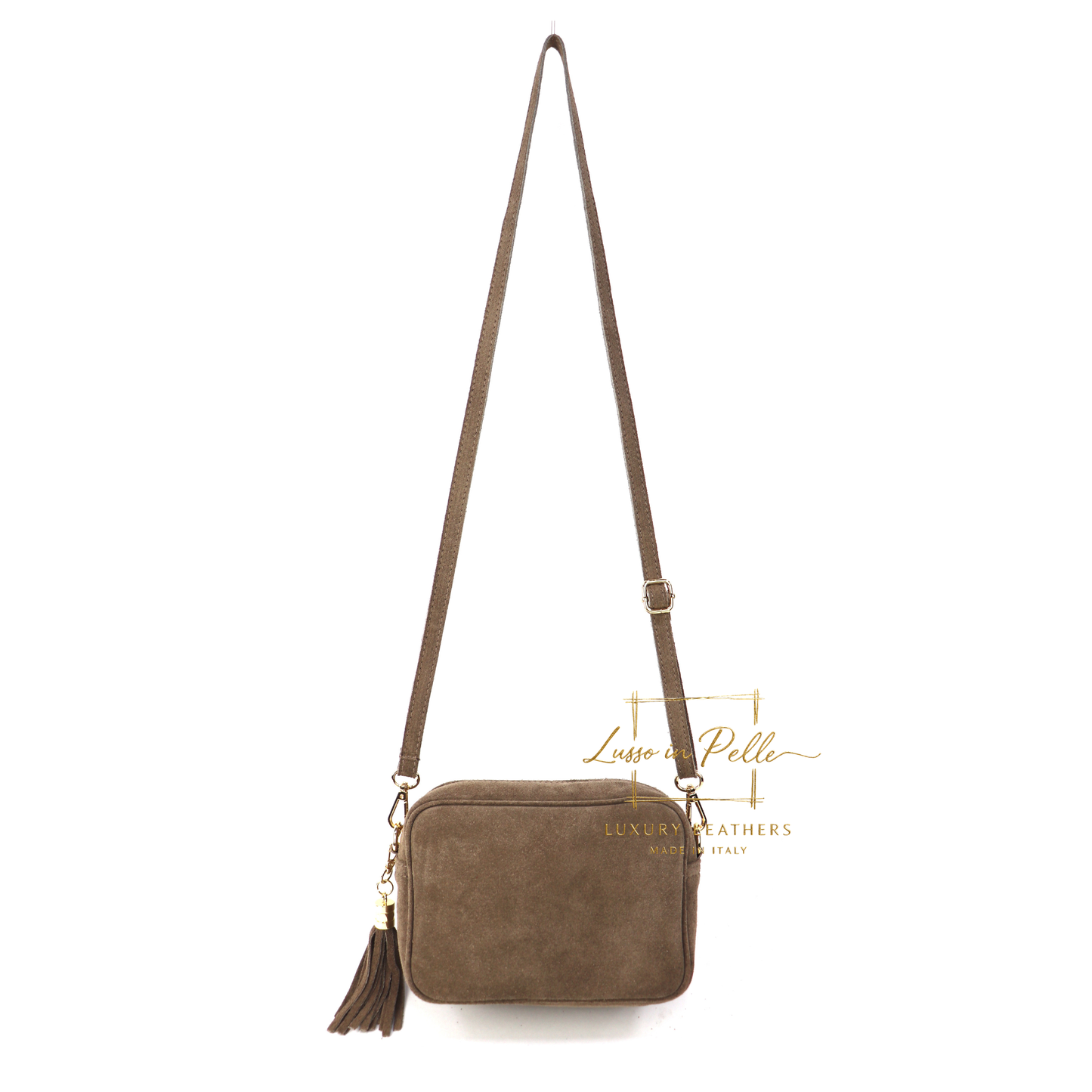 Suede Box Bag with Gold Hardware and Adjustable & Detachable Straps