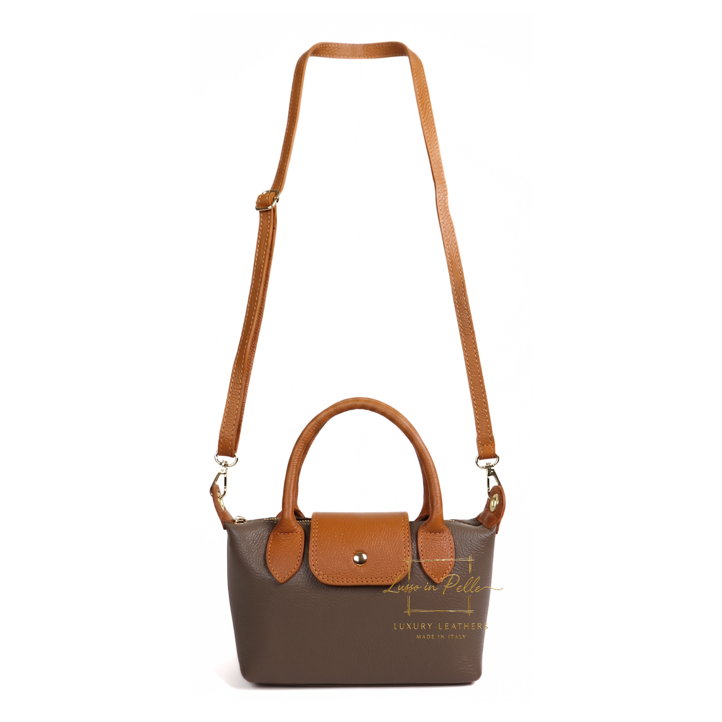 Italian Genuine Leather Mini Grab Bag with Detachable Crossbody Strap
