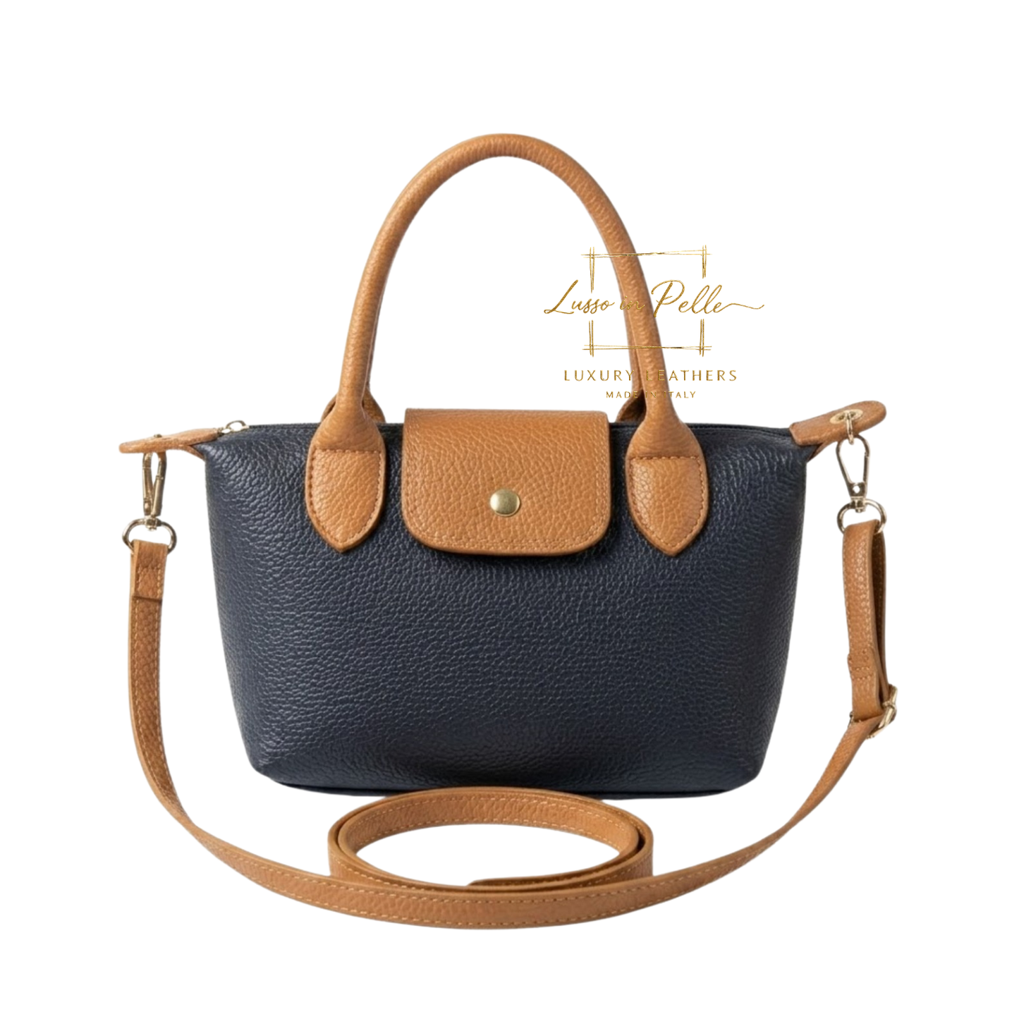 Italian Genuine Leather Mini Grab Bag with Detachable Crossbody Strap