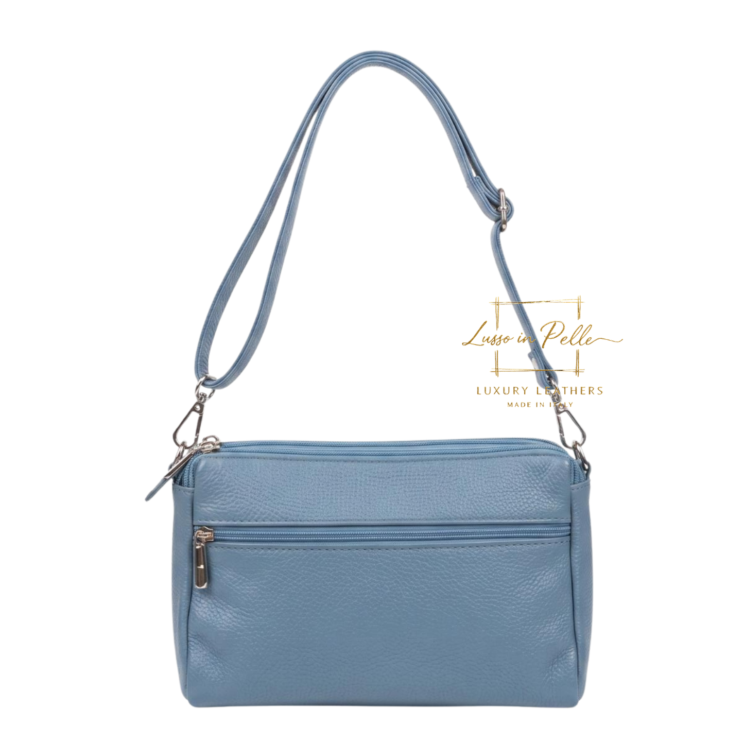 Italian Genuine Leather Multi Zip Crossbody Shoulder Bag