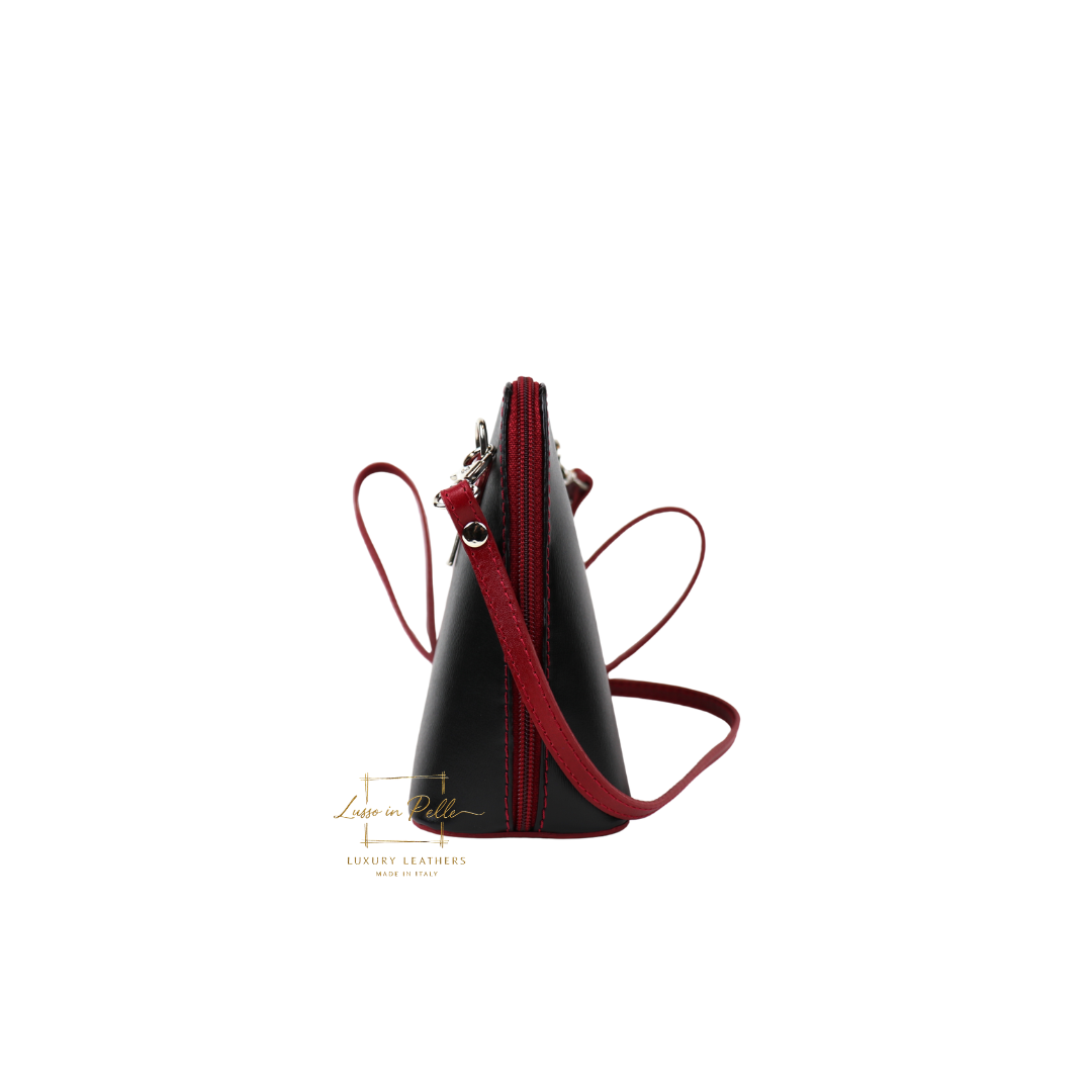 Genuine Italian Leather Handbag with Detachable Straps - Lussoinpelle Black & Red Crossbody bags