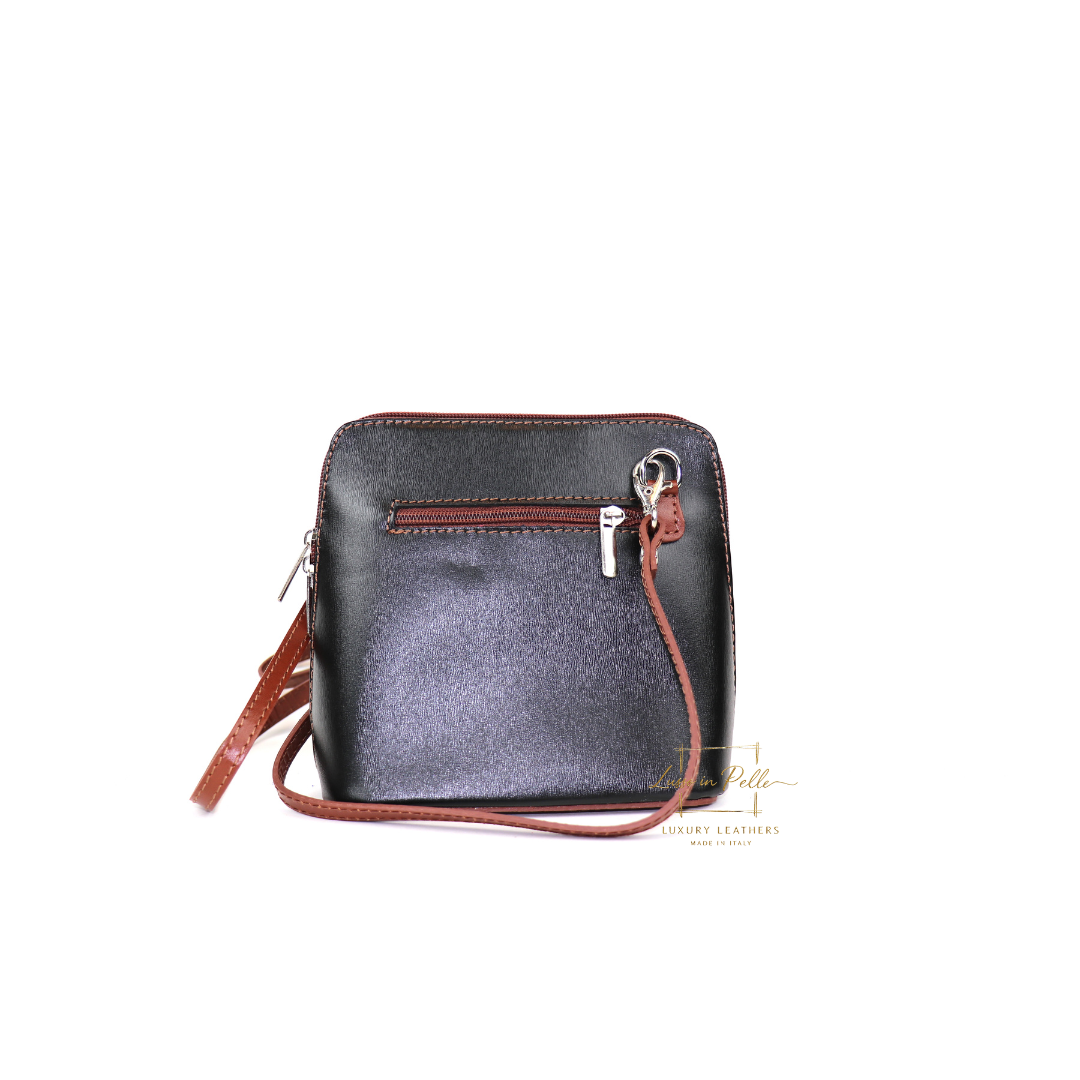 Genuine Italian Leather Handbag with Detachable Straps - Lussoinpelle Tan & Black Crossbody bags