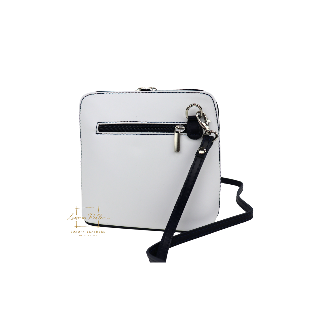 Genuine Italian Leather Handbag with Detachable Straps - Lussoinpelle Navy & White Crossbody bags