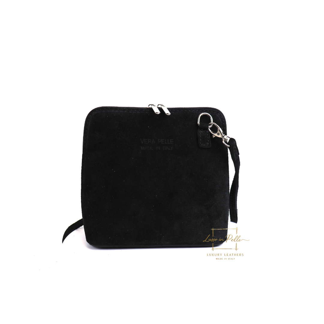 Small Suede Leather Crossbody Bag - Lussoinpelle Black Crossbody bags
