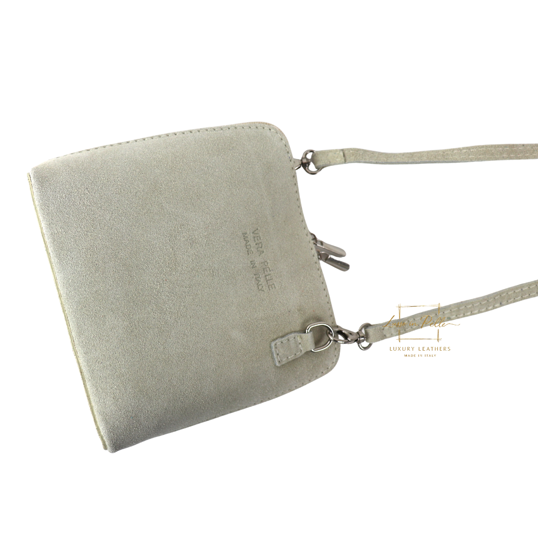 Small Suede Leather Crossbody Bag - Lussoinpelle Cream Crossbody bags