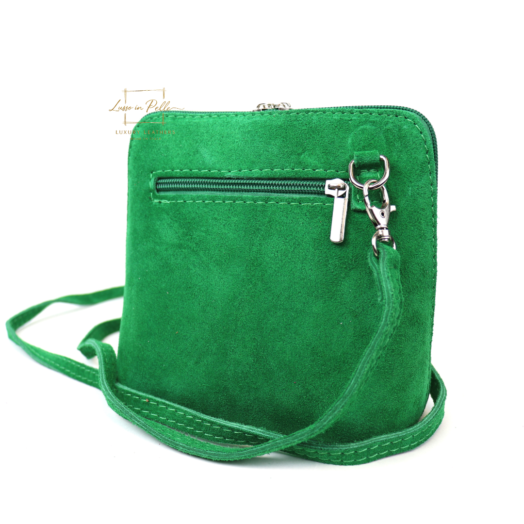 Small Suede Leather Crossbody Bag - Lussoinpelle Emerald green Crossbody bags