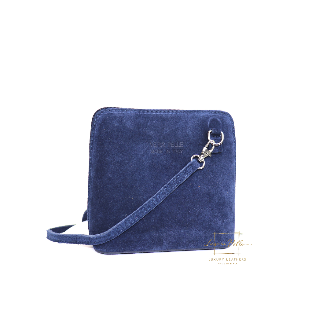 Small Suede Leather Crossbody Bag - Lussoinpelle Navy Crossbody bags