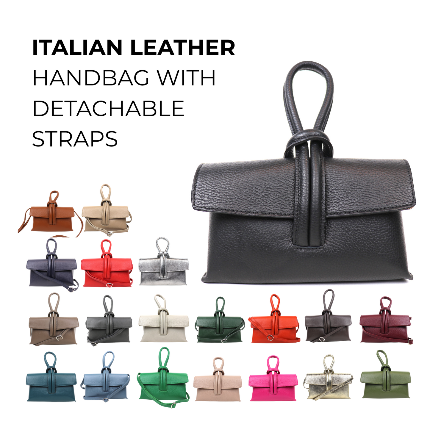 Rose Italian Leather Handbag with Detachable Straps