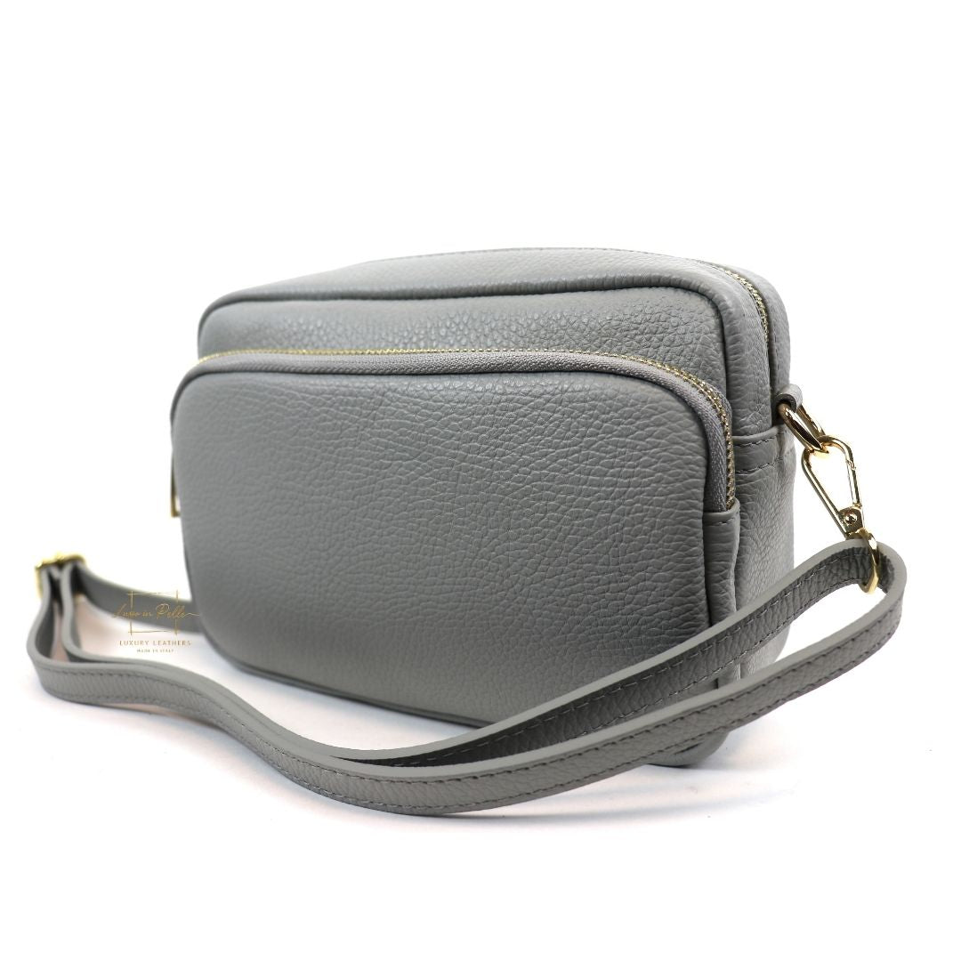 Double Zip Genuine Italian Leather Handbag