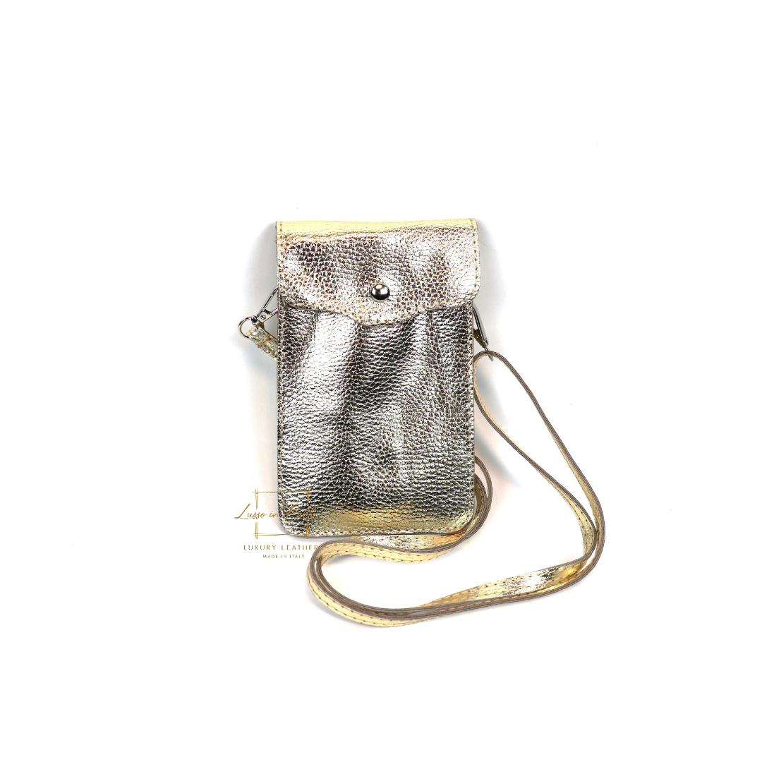 Crossbody Bag, Phone Bag, Italian Leather, Gold