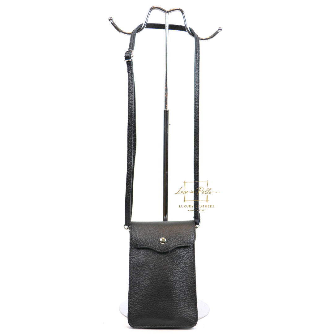 Crossbody Bag, Phone Bag, Italian Leather, Black
