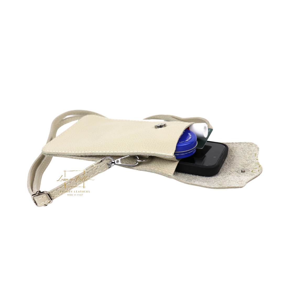 Crossbody Bag, Phone Bag, Italian Leather, Cream