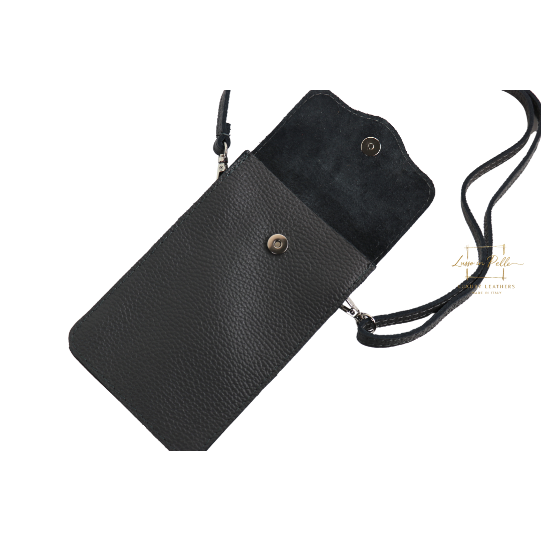 Crossbody Bag, Phone Bag, Italian Leather, Dark gray