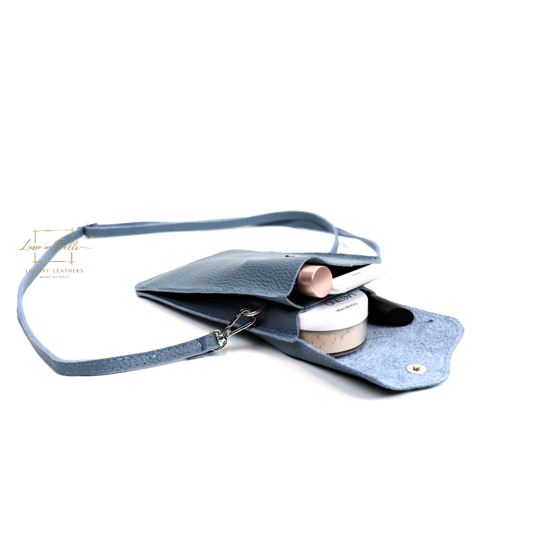 Crossbody Bag, Phone Bag, Italian Leather, Denim