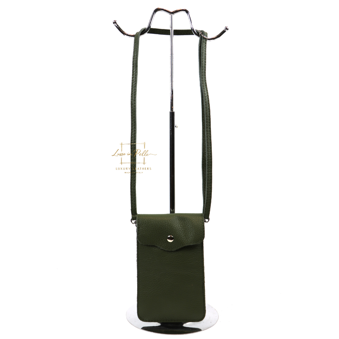 Crossbody Bag, Phone Bag, Italian Leather, olive