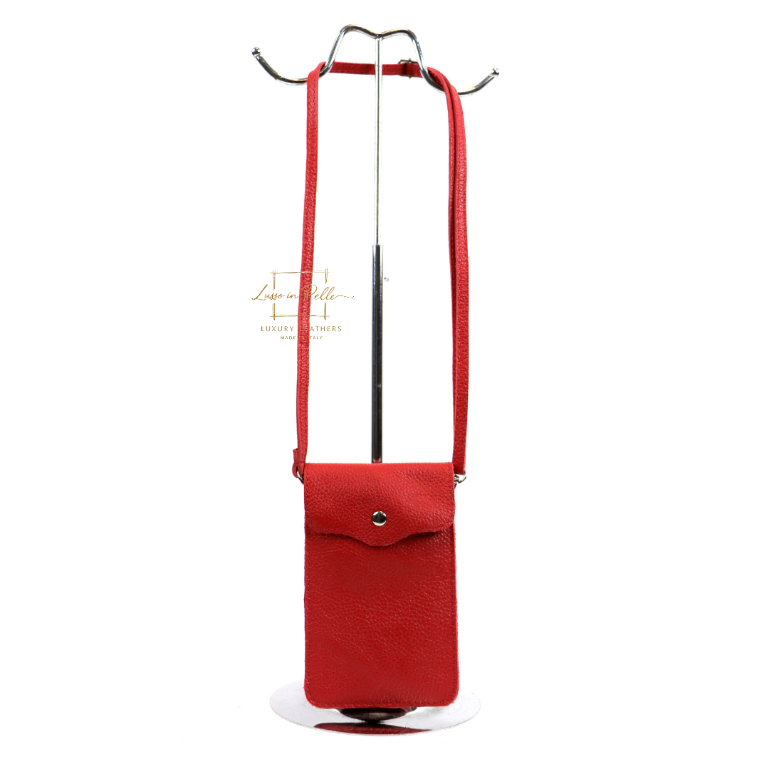 Crossbody Bag, Phone Bag, Italian Leather, red