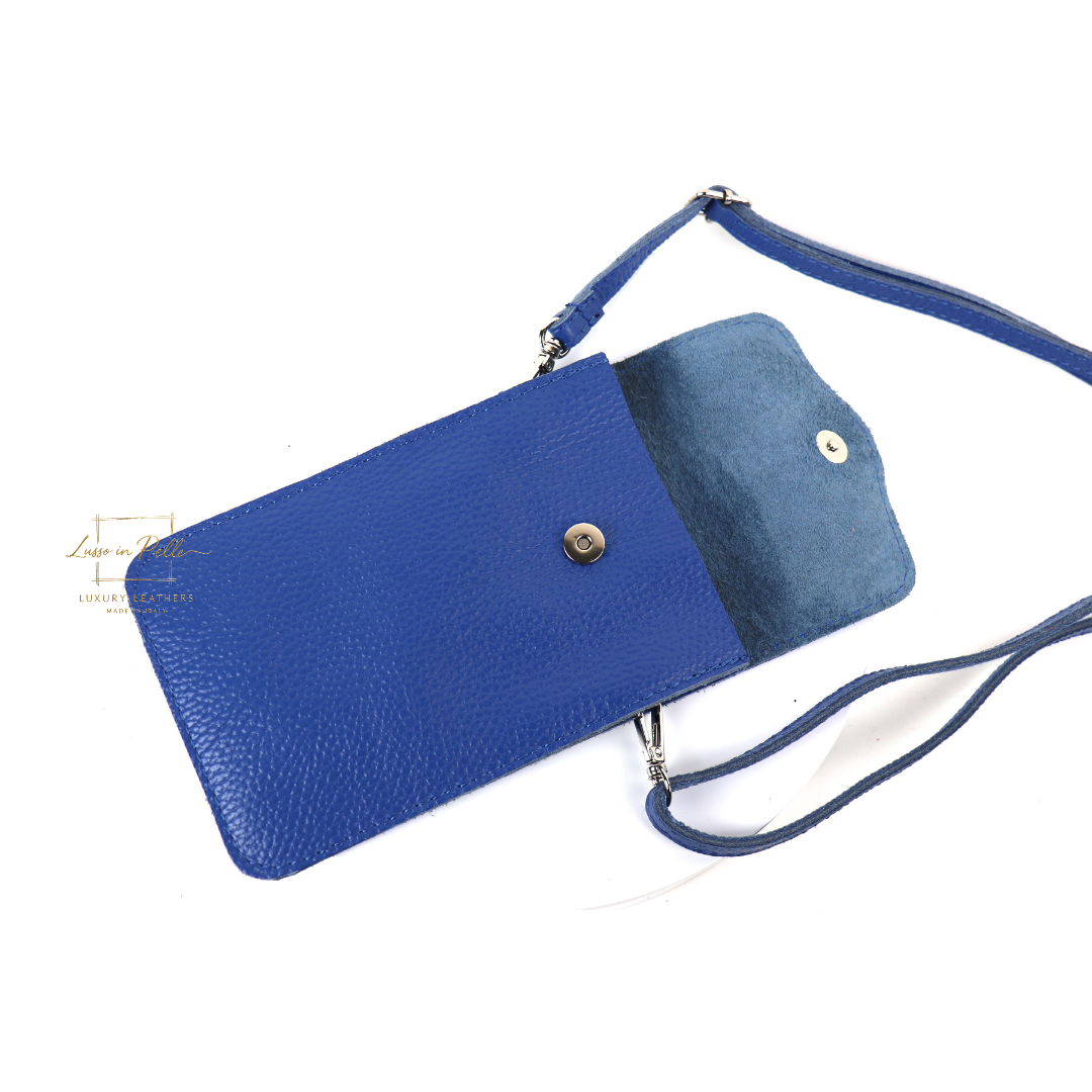 Crossbody Bag, Phone Bag, Italian Leather, royal blue