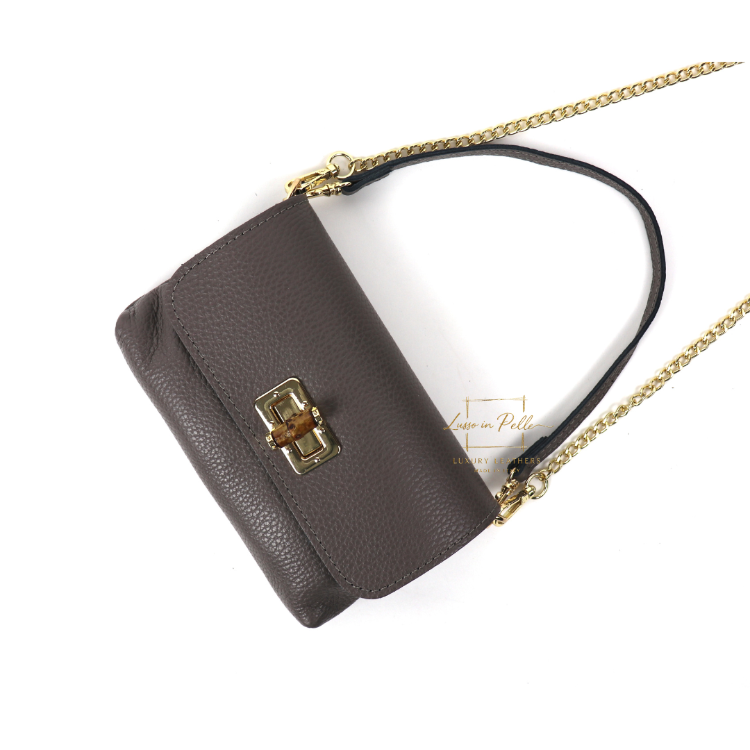 Small Timeless Chic Italian Leather Clutch/Shoulder/Crossbody Bag - Lussoinpelle Ash Gray