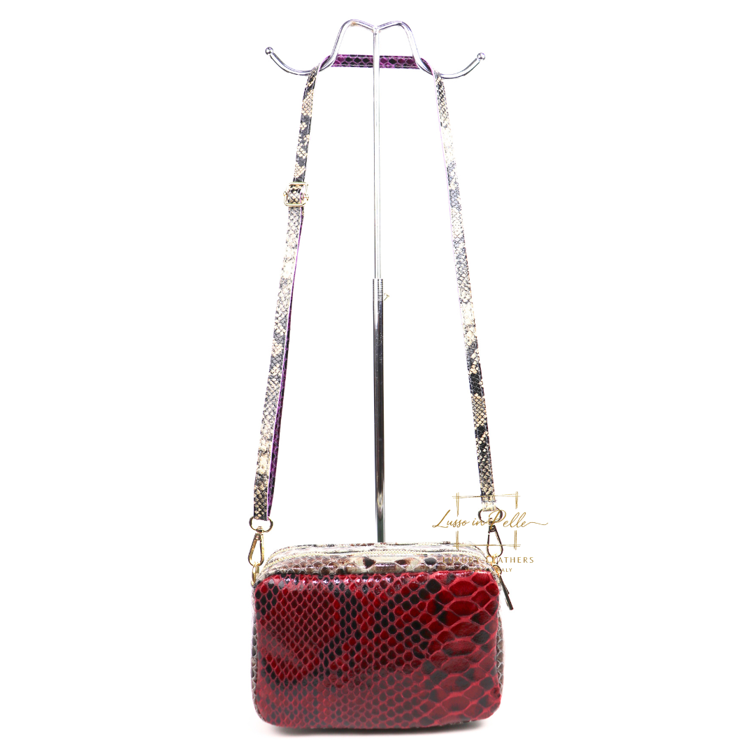 Snake Print Multi-Colour Crossbody Bag – Genuine Italian Leather - Lussoinpelle Taupe-red-green Crossbody bags