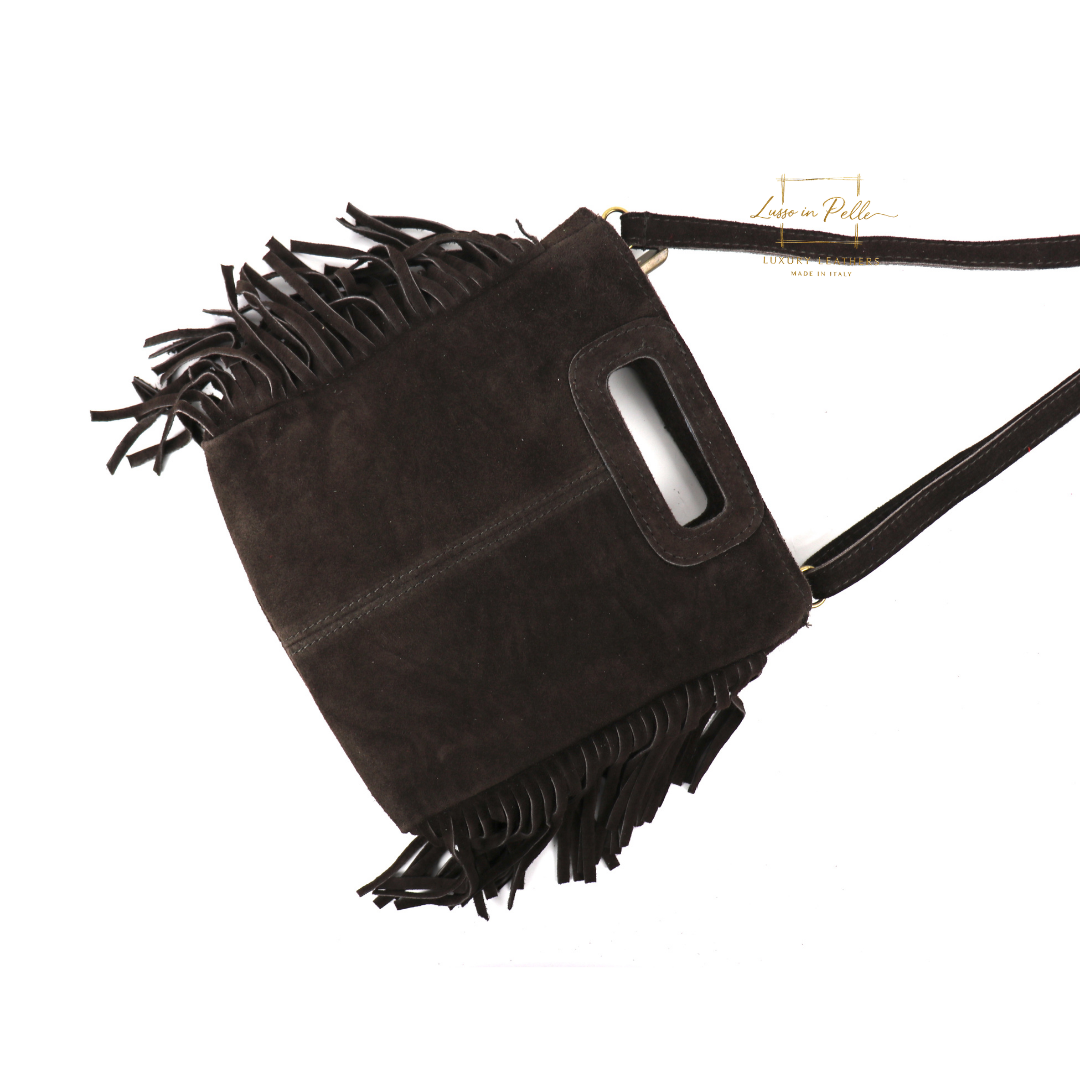 Suede Boho Tassel Crossbody Bag with Adjustable Detachable Straps - Lussoinpelle Chocolate Crossbody bags