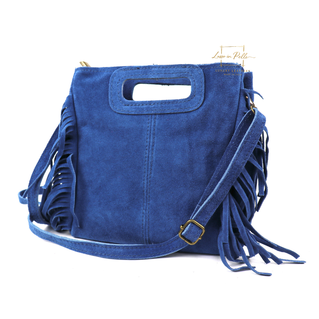 Suede Boho Tassel Crossbody Bag with Adjustable Detachable Straps - Lussoinpelle denim Crossbody bags