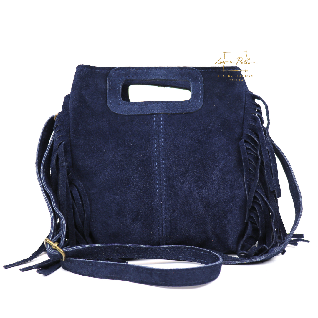 Suede Boho Tassel Crossbody Bag with Adjustable Detachable Straps - Lussoinpelle navy Crossbody bags