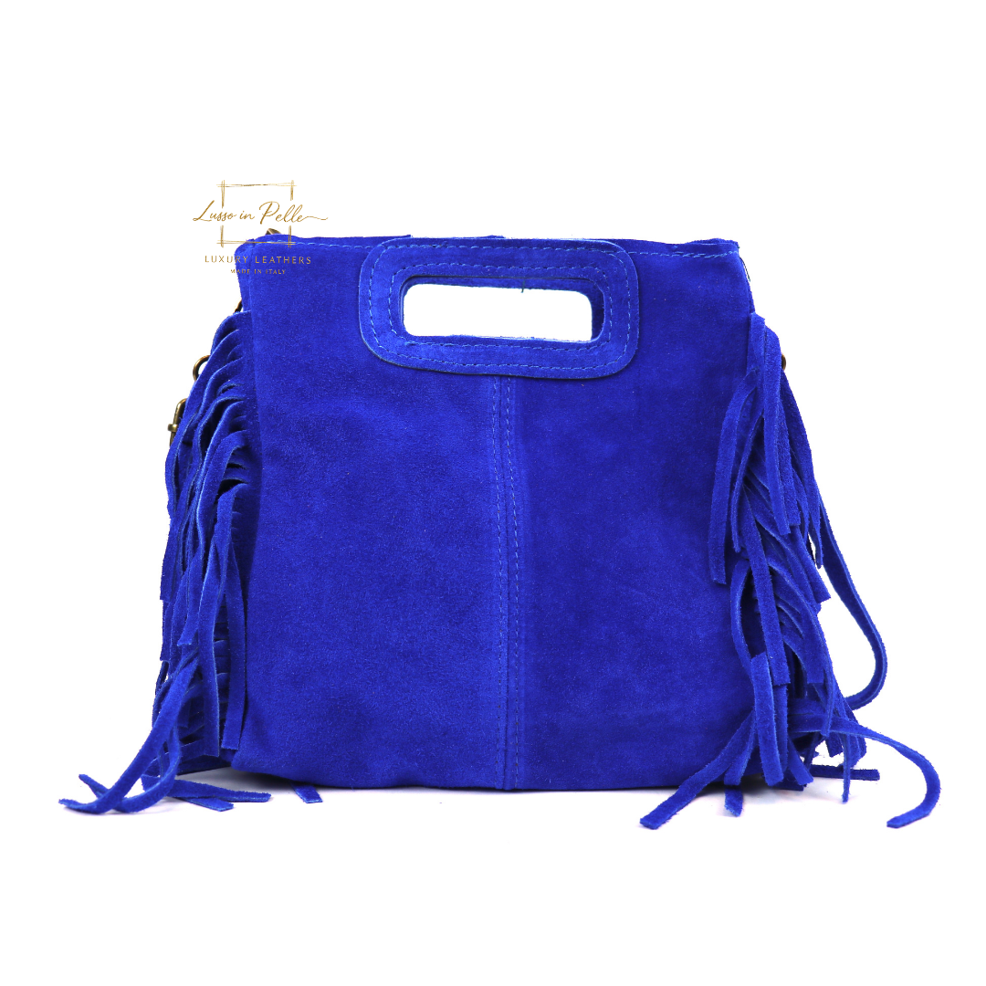Suede Boho Tassel Crossbody Bag with Adjustable Detachable Straps - Lussoinpelle Royal blue Crossbody bags