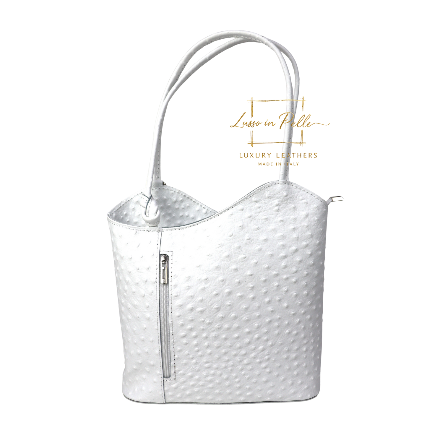 Ostrich Italian Leather Convertible Shoulder Bag Backpack