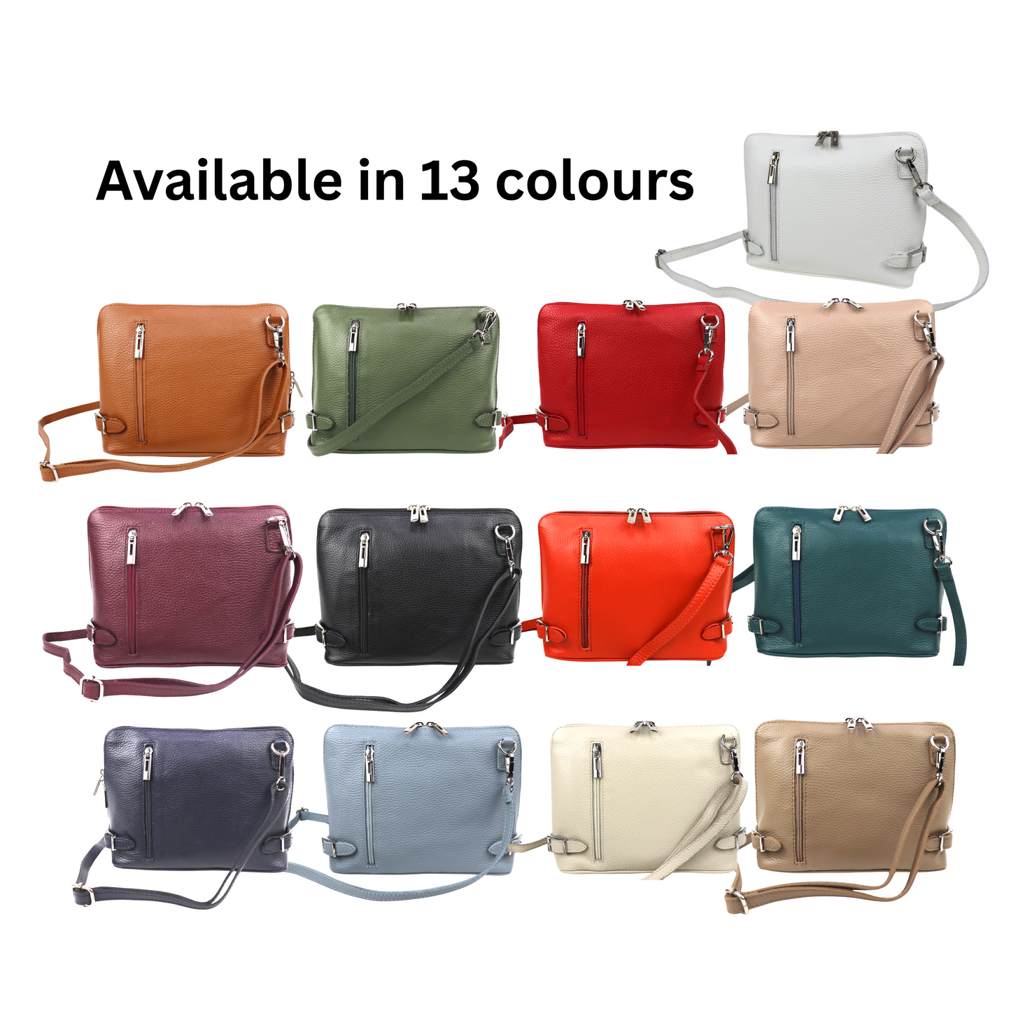 Grano Piazza - Rectangular Structured Italian Grain Leather Crossbody Bag with Adjustable Straps