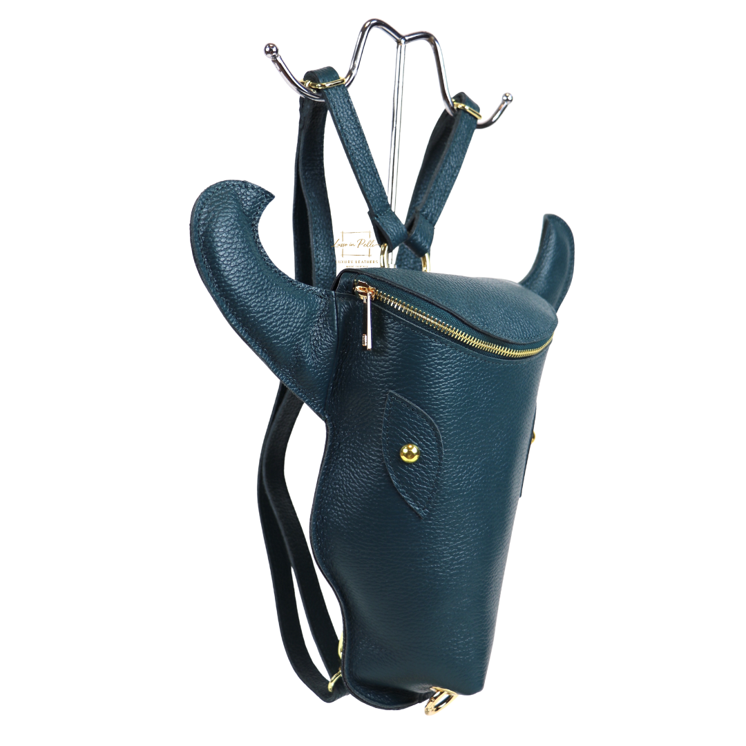 Cow Head Leather Backpack - Lussoinpelle Dark teal Bakcpack