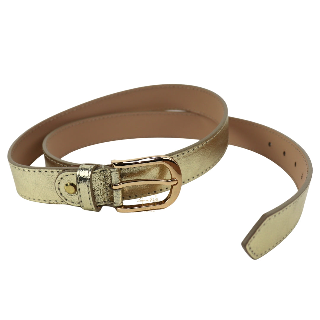 Gold Hardware Vera Pelle Italian Leather Belt