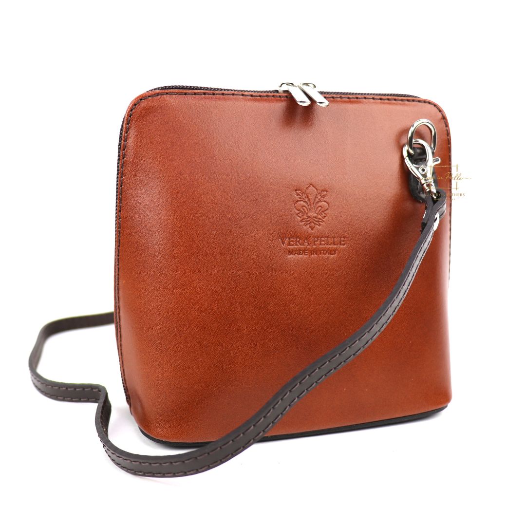 Small Two-Tone Genuine Italian Leather Handbag with Detachable Straps