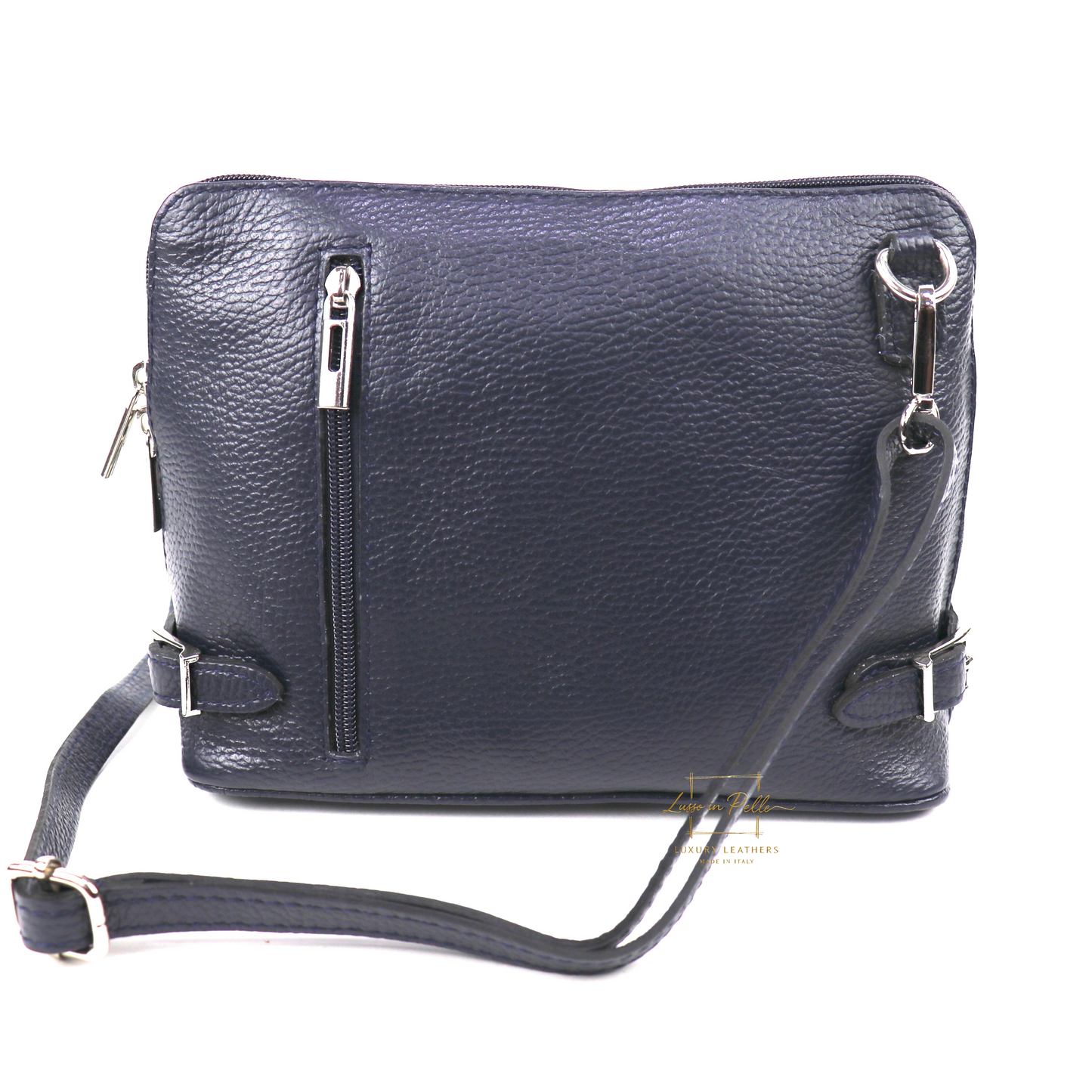 Grano Piazza - Rectangular Structured Italian Grain Leather Crossbody Bag with Adjustable Straps