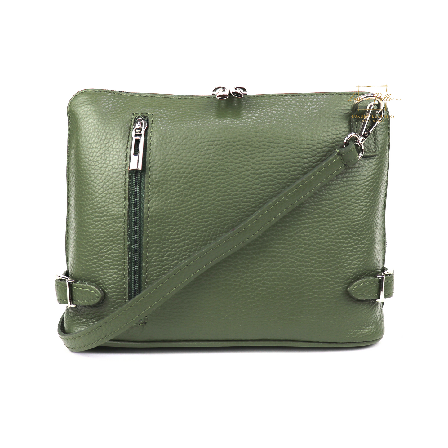 Grano Piazza - Rectangular Structured Italian Grain Leather Crossbody Bag with Adjustable Straps