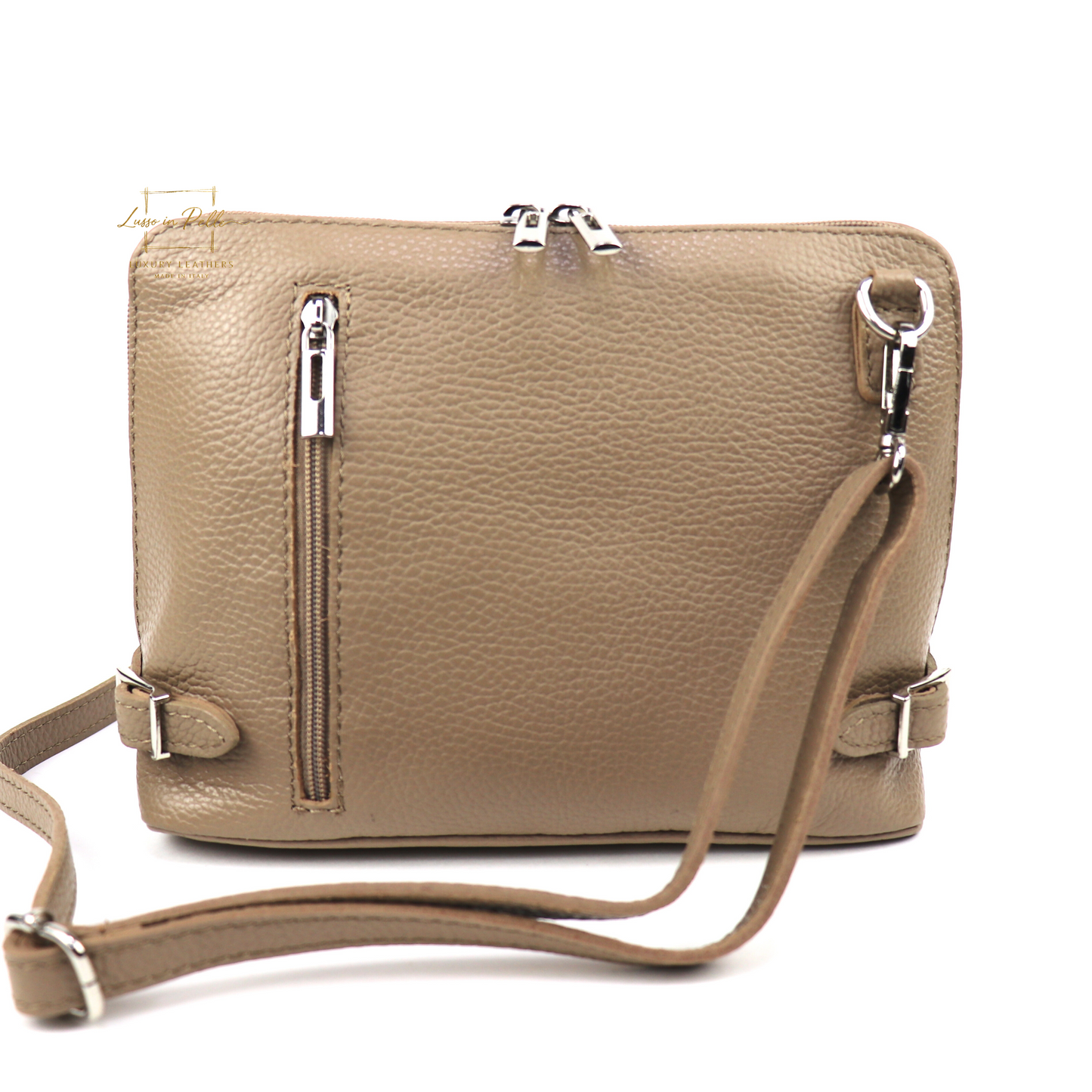 Grano Piazza - Rectangular Structured Italian Grain Leather Crossbody Bag with Adjustable Straps