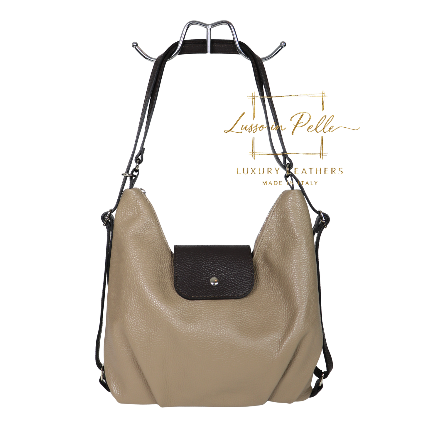 Grain Leather Two-Way Backpack & Crossbody