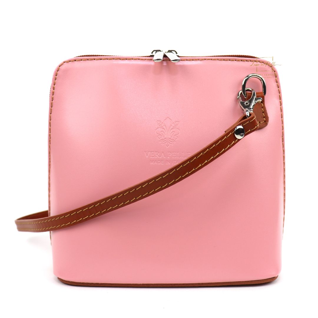Small Two-Tone Genuine Italian Leather Handbag with Detachable Straps