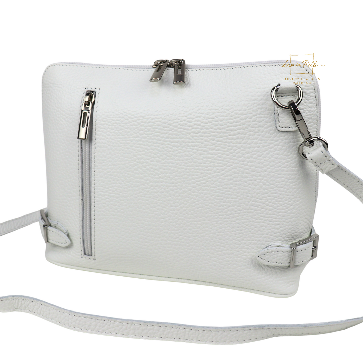 Grano Piazza - Rectangular Structured Italian Grain Leather Crossbody Bag with Adjustable Straps