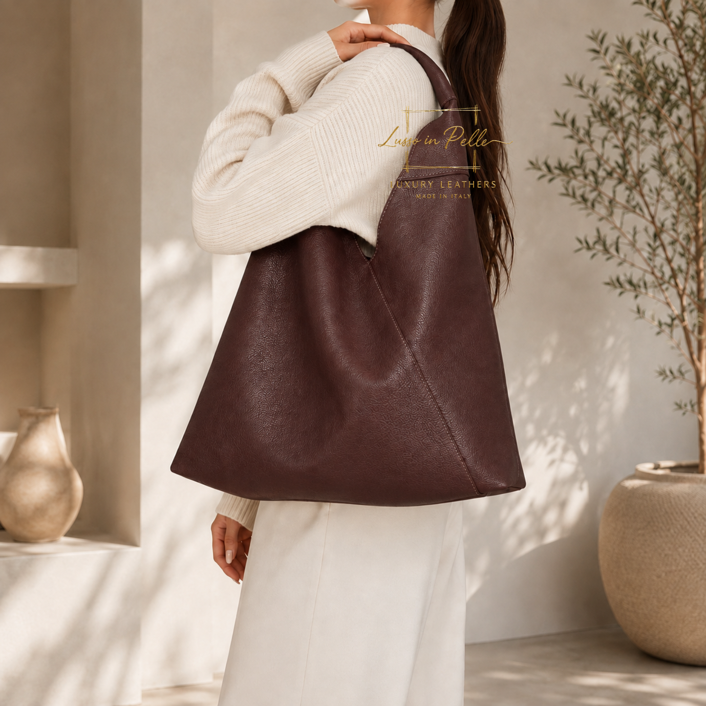 Genuine Leather Hobo Shoulder Bag with Matching Coin Pouch