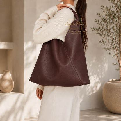 Genuine Leather Hobo Shoulder Bag with Matching Coin Pouch