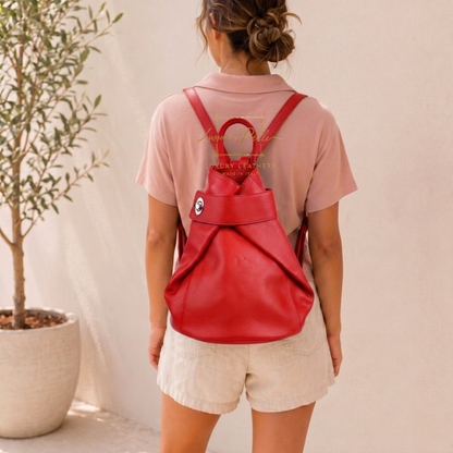 Fold-over Pebbled Leather Backpack