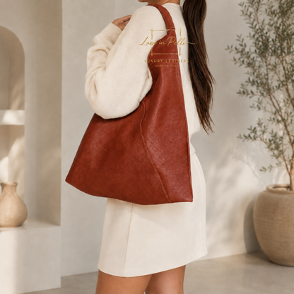 Genuine Leather Hobo Shoulder Bag with Matching Coin Pouch
