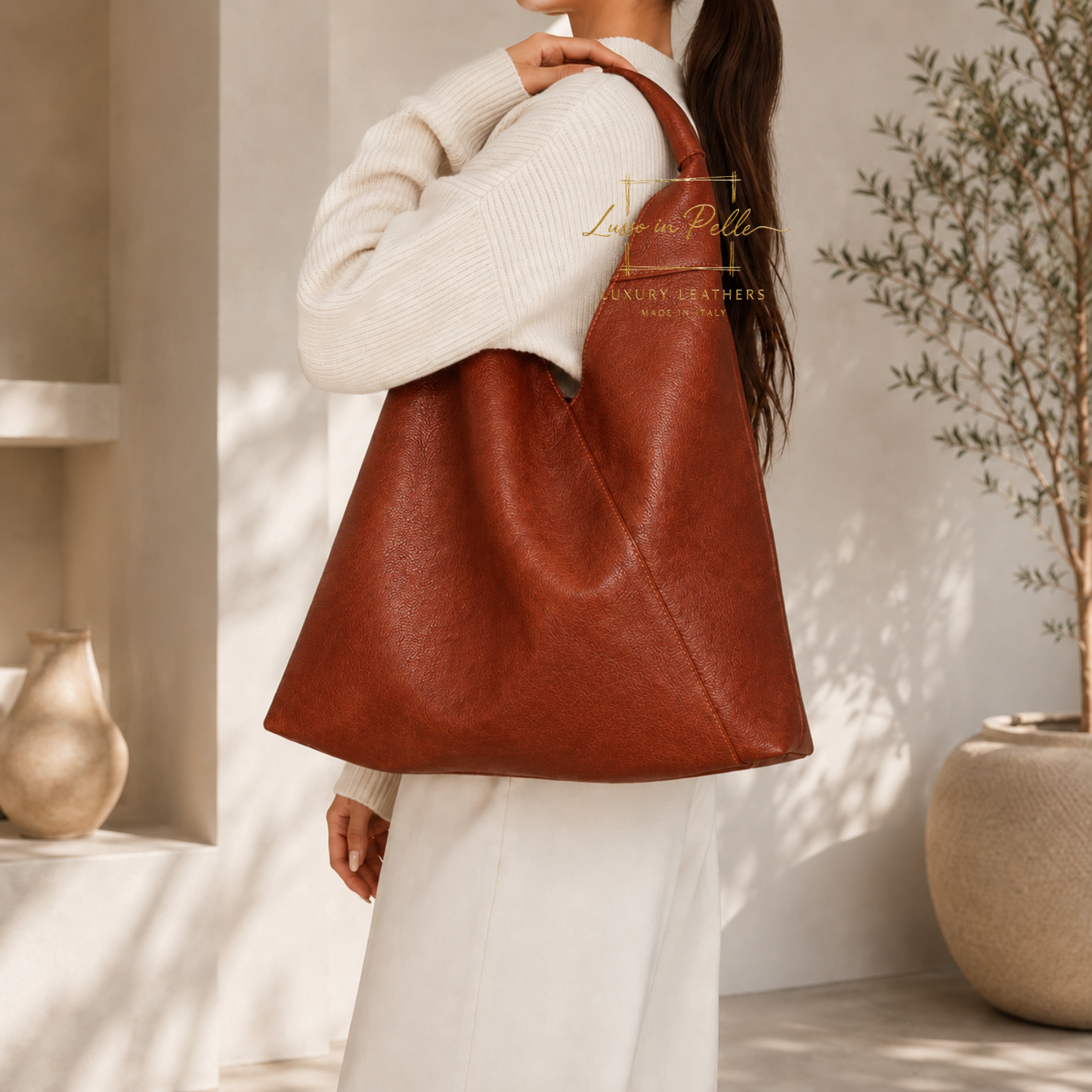 Genuine Leather Hobo Shoulder Bag with Matching Coin Pouch