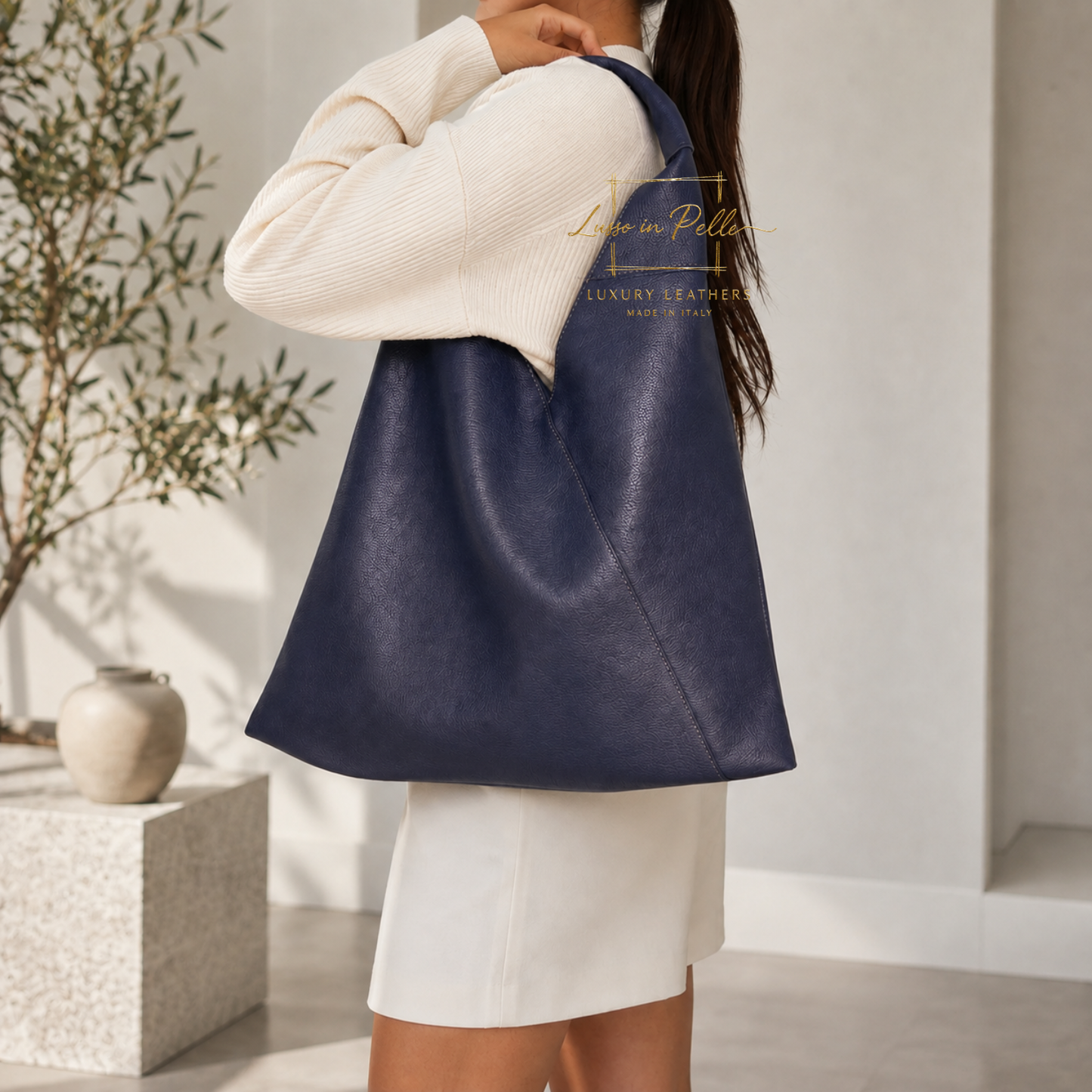 Genuine Leather Hobo Shoulder Bag with Matching Coin Pouch