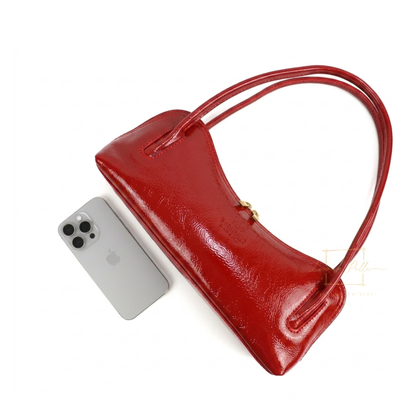 Buffered Leather Elongated Structured Florence Shoulder Bag