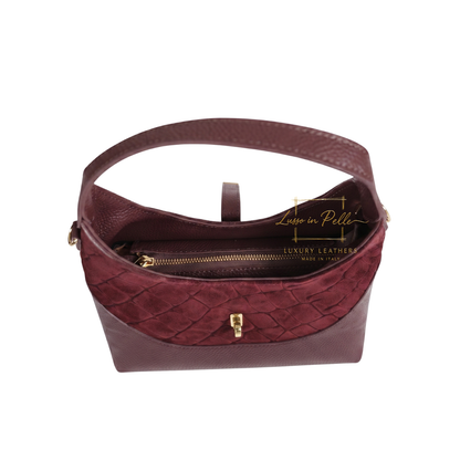 Genuine Suede & Leather Shoulder Bag with Croc Embossed Detail