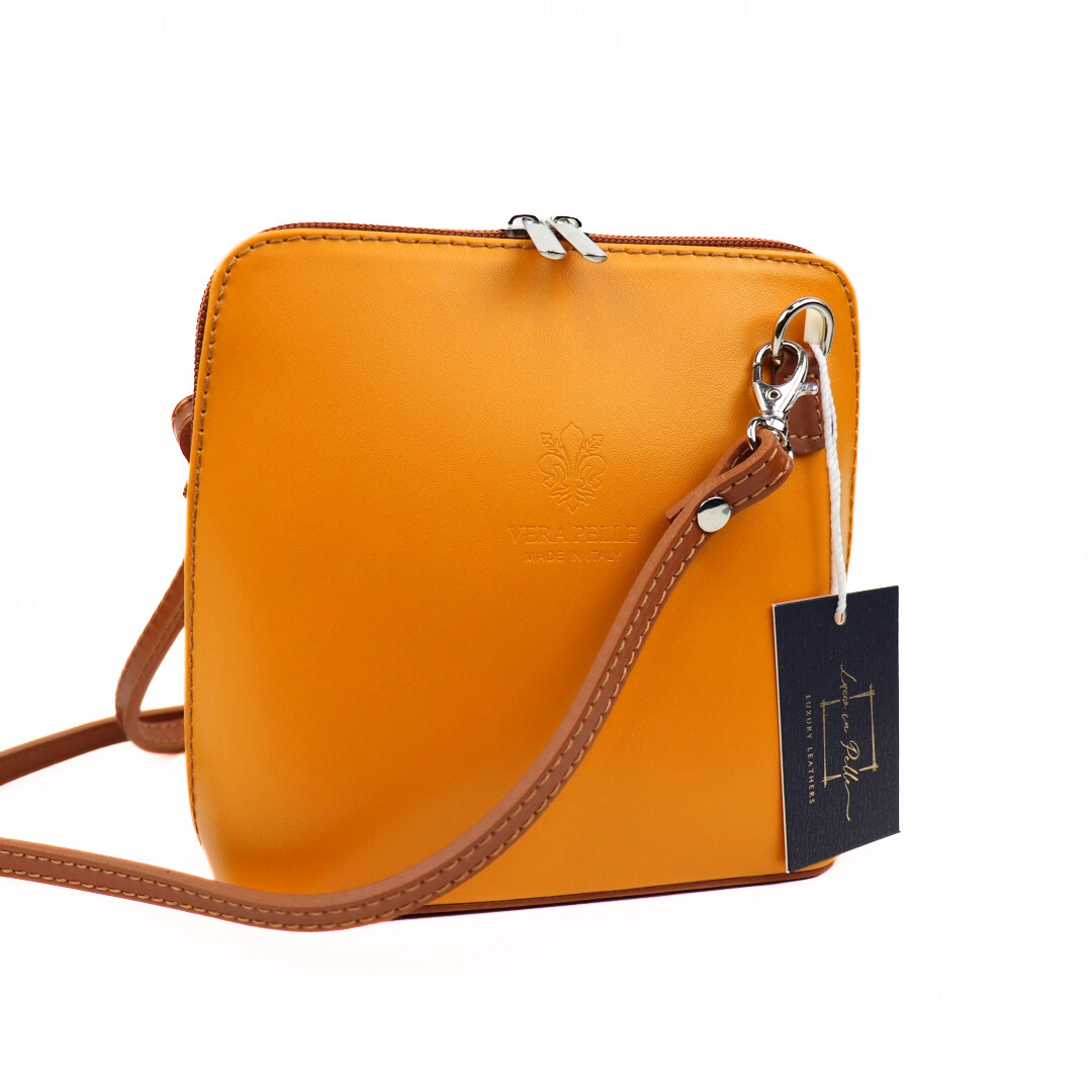 Small Two-Tone Genuine Italian Leather Handbag with Detachable Straps