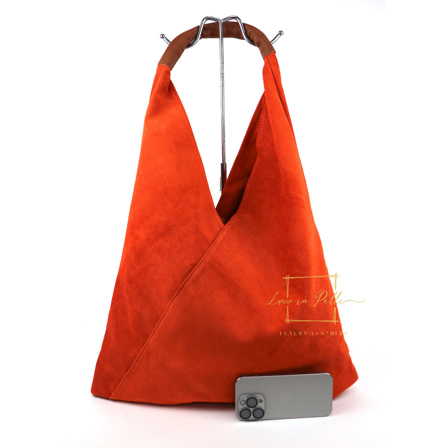 Milano Italian Suede Slouch Hobo Bag with Tan Leather Handle